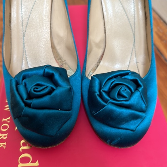 Kate Spade Kamille Teal Satin Heels - Picture 3 of 8